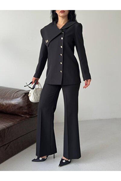 Ekim Store Σετ δύο τεμαχίων με σακάκι με χρυσά κουμπιά και παντελόνι με γιακά