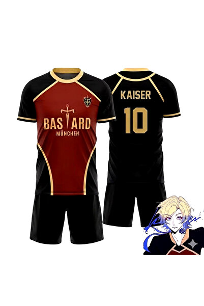 Rang store Takım Şortlu Siyah Bordo Anime Blue Lock 10 Kaiser tshirt Forma Un...