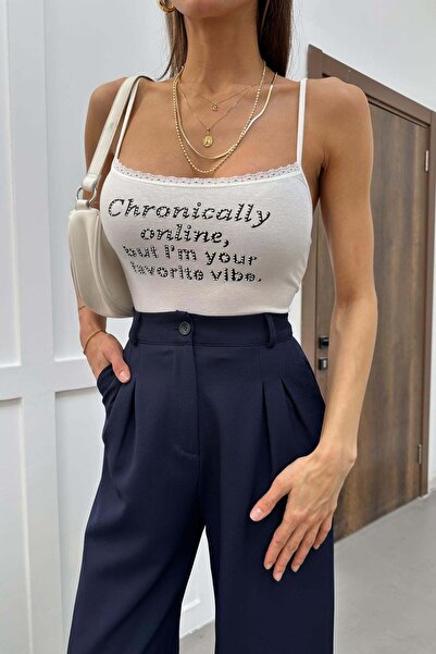 mylove Lace Collar Stoned Athlete Top White