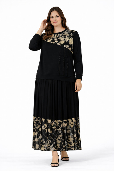 Mutlu City Γυναικείο Σετ Μπλούζας και Φούστας Μητέρας με Χρυσό Μοτίβο Μεσαίας...