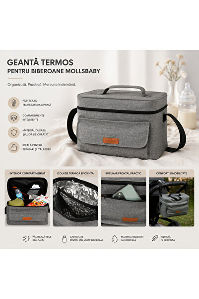 Bebelul MollsBaby Γκρι Θερμομονωτική Τσάντα Μωρού με Θήκες