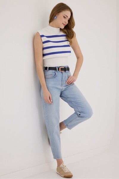 cracpot Kadın Eskitme Blue Yıkama Slouchy Jean Pantolon – Yüksek Bel Comfort ...