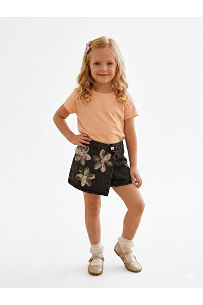 Bambam Κοριτσίστικη φούστα τζιν με απλικέ λουλούδια-40510