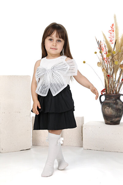 ÖZSEMODA طقم تنورة مطوية بتصميم فيونك أتليت مع نظارات كهدية