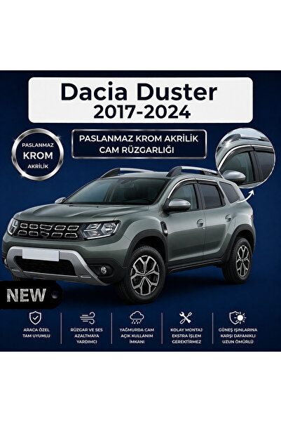 SUNPLEX Paslanmaz Krom Akrilik Cam Rüzgarlığı Dacia Duster 2017-2024 ile uyumlu