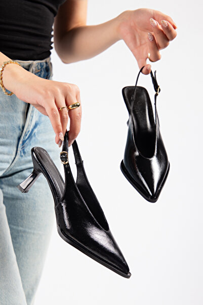 Entella Store Κοντά μαύρα παπούτσια με ανοιχτή πλάτη και μυτερό τακούνι