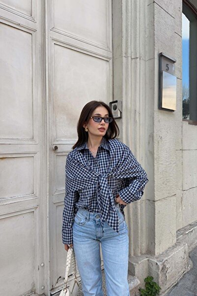 mylove Shawl Accessory Checkered Shirt Blue
