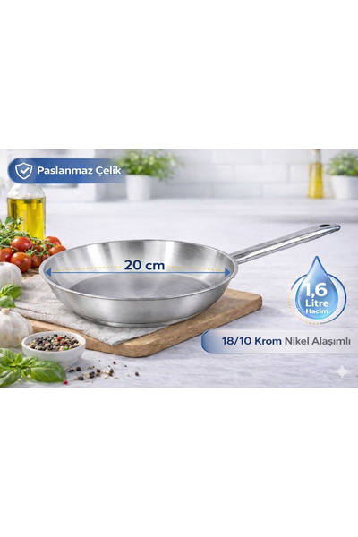 Net Çelik Tek Saplı Çelik Tava 20 cm