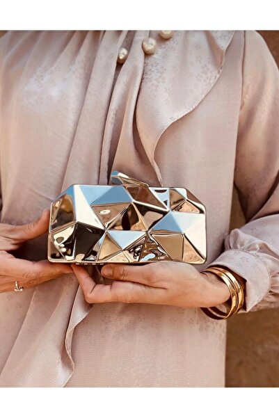 bag Kadın Gold Tasarım Kutu Model Abiye Şık Gece Abiye Çanta