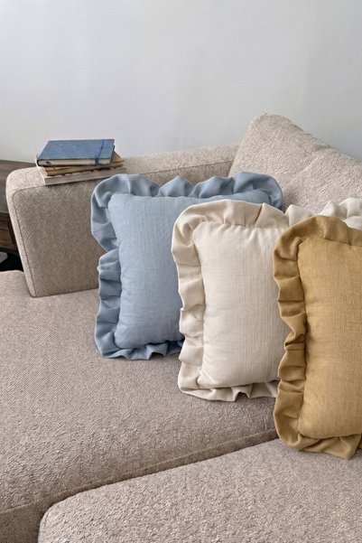 Jungolica Pet Products 2 Pieces of Ruffled Linen Cushion Covers 40X40 cm – Decorative Cushion Covers, with Hidden Zipper
