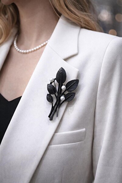jasmina store Yaprak desenli inci detylı broş yaka iğnesi