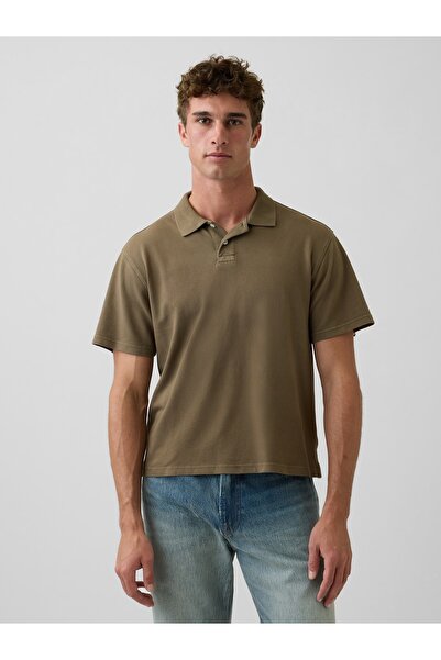 GAP Erkek Haki Relaxed Pique Polo T-Shirt