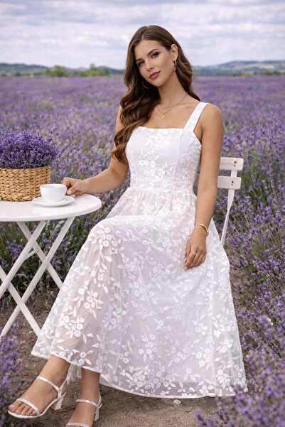 OEM Μίντι φόρεμα με φλοράλ κέντημα