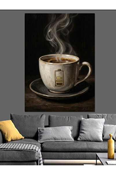 Artmeg Pânză decorativă cu detaliu ceașcă de cafea care își eliberează fumul ...