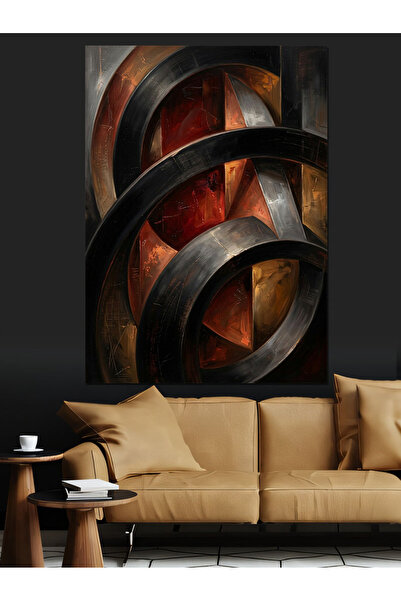 Artmeg Pânză decorativă cu benzi negre și portocalii abstracte - Tablou din l...