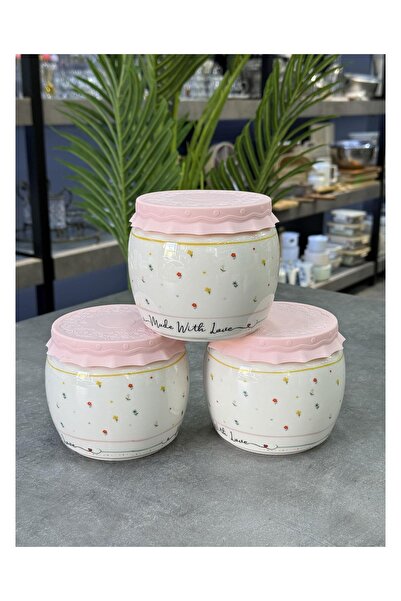 Doğudeko Luxury Porcelain Enjoy Large Size 750 ml 3-Piece Jar Set