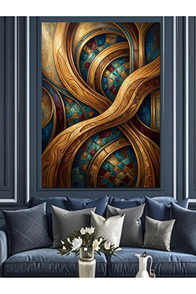 Artmeg Pânză decorativă cu forme fluide abstracte galben-aurii - Tablou din l...