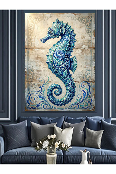Artmeg Pânză decorativă estetică cu model albastru de cal de mare - Masă din ...