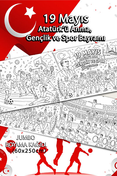 BiWini JUMBO 19 Mayıs Atatürk'ü Anma, Gençlik ve Spor Bayramı Dev boyama Kağı...