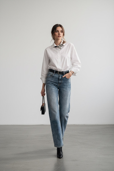 Vireo Club Mavi Yüksek Bel Slim Mom %100 Pamuk Jeans