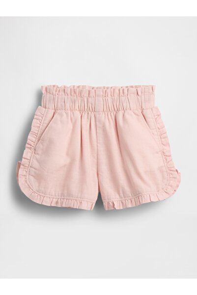 GAP Kız Bebek Açık Pembe Keten Karışımı Fırfırlı Dolphin Şort