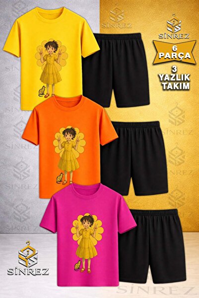 SİNREZ Tricou pentru copii HVN ANIME GIRL cu imprimeu, cu gâtul tip crew, 3 p...