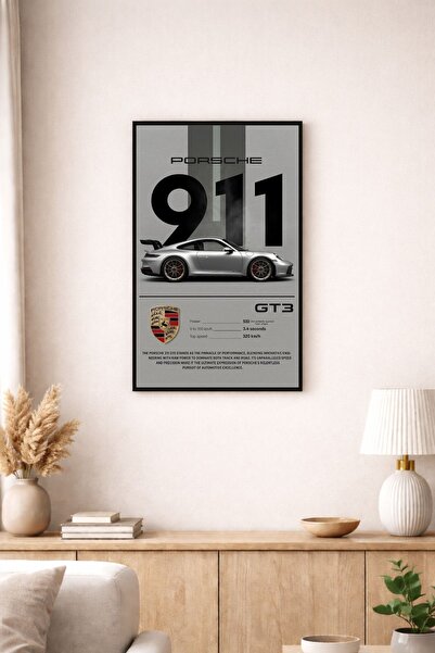 BuzzDesigns Porsche 911 GT3 Premium Poster Tablo (Beyaz, Siyah, Altın Çerçeve...