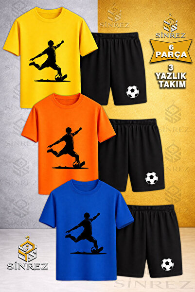 SİNREZ Tricou din 3 piese cu gât rotund și imprimeu negru pentru copii - Set ...