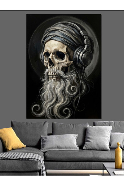 Artmeg Portret decorativ cu craniu cu căști și barbă - Tablou din lemn MDF