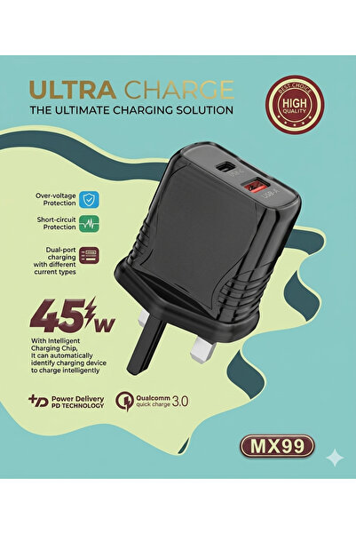 Primo Plus شاحن حائط سريع بقوة 45 واط - منفذ مزدوج USB-C PD و USB-A QC 3.0 مع...