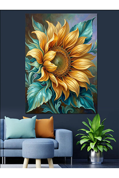 Artmeg Pânză decorativă cu floarea-soarelui galbenă mare, în plan apropiat - ...