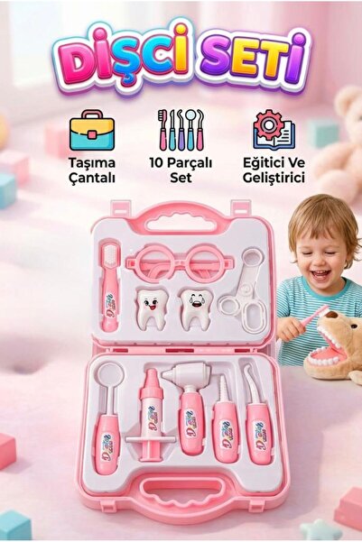Tıfıl Toys Dişçi Minikler - Pembe Çantalı 10 Parça Alet ve Ekipmanlı 2 Tane B...