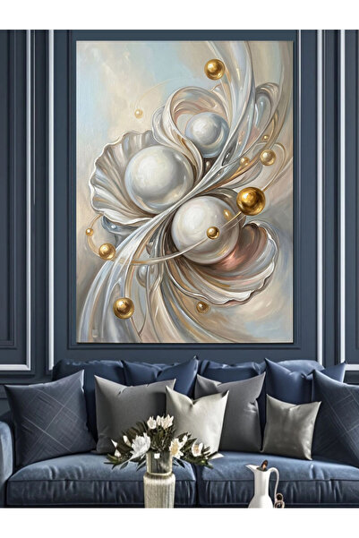 Artmeg Pânză decorativă cu design abstract de curgere, cu perle și sfere auri...