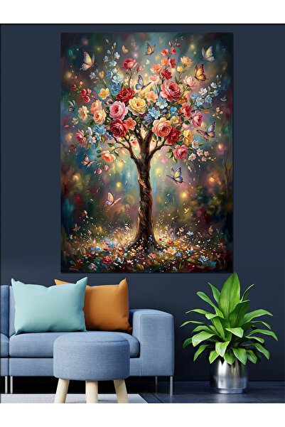 Artmeg Pânză decorativă cu copacul mistic înflorit colorat - Tablou din lemn MDF