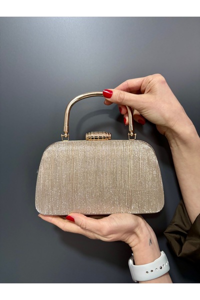 Melos Butik Γυναικεία χρυσή ασημένια μεταλλική τσάντα με λαβή, μοντέλο κουτιο...