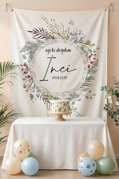 Homamia Kişiye Özel Doğum Günü Happy Birthday Duvar Örtüsü Duvar Halısı Birin...