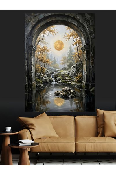 Artmeg Pânză decorativă cu peisaj antic cu arcadă și pădure - Tablou din lemn...