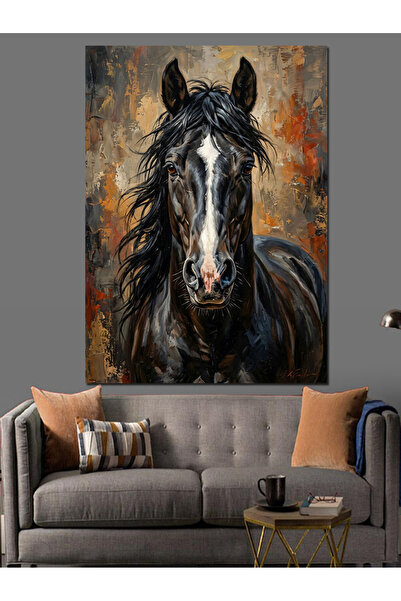 Artmeg Portrait of a Black Horse - Strong and Noble - Decorative Canvas - Mdf...