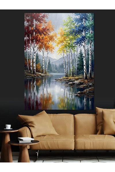 Artmeg Pânză decorativă cu peisaj de toamnă colorat și reflectat - Tablou din...