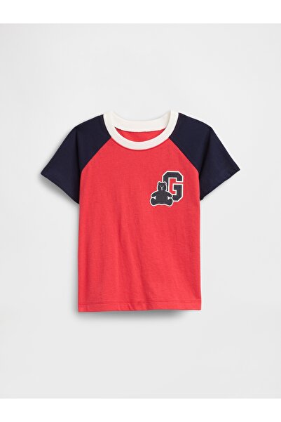 GAP Erkek Bebek Kırmızı Colorblock Brannan Bear Grafik Baskılı T-Shirt