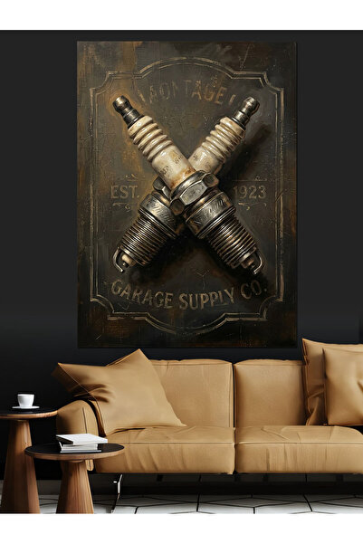 Artmeg Crossed Two Spark Plugs Logo Decorative Canvas - Mdf Wood Painting
