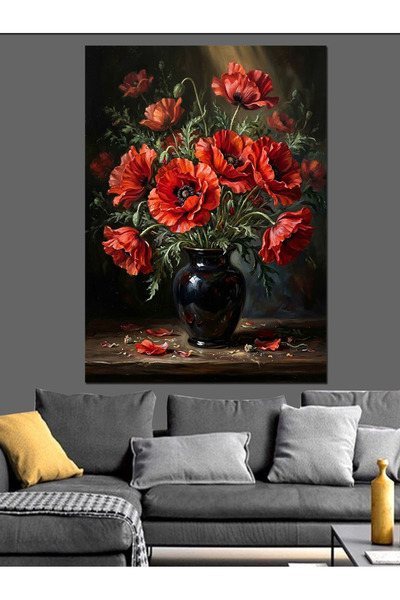Artmeg Pânză decorativă cu macișori roșii și flori în vază - Masă din lemn MDF