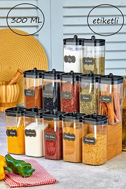 Motto Kitchen 12'li Kapağı Kendinden Kaşıklı Ve Etiketli Mika Baharatlık Seti...