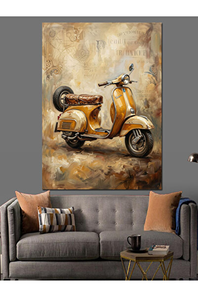 Artmeg Pictură decorativă pe pânză cu scuter galben nostalgic - Pictură din l...
