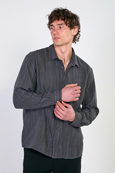 BARRELS AND OIL Ανδρικό ριγέ μακρυμάνικο πουκάμισο - Ανθρακί