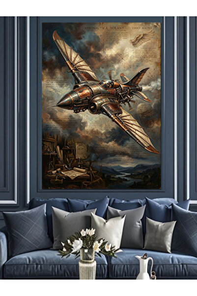 Artmeg Avion de luptă care zboară prin nori - Pânză decorativă - Masă din lem...