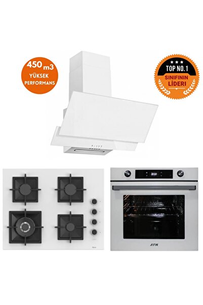 AFM tech ve Ferre MARKA QH 8 prog. Turbolu Beyaz Dijital Ankastre Set (SC406-...