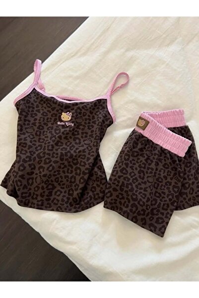 8line Leopard Kiss Brown Kitty Top and Bottom Set