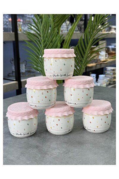 Doğudeko Porcelain 200 ml 6-Piece Jar with Silicone Lid & Breakfast Container