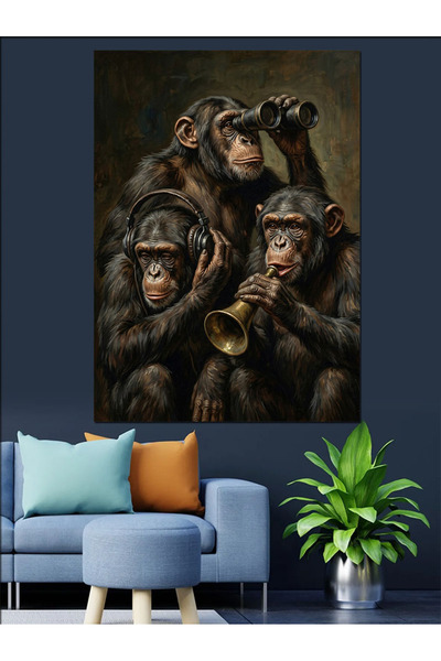 Artmeg Monkeys Playing with Binoculars and Pipes Decorative Canvas - Mdf Wood...